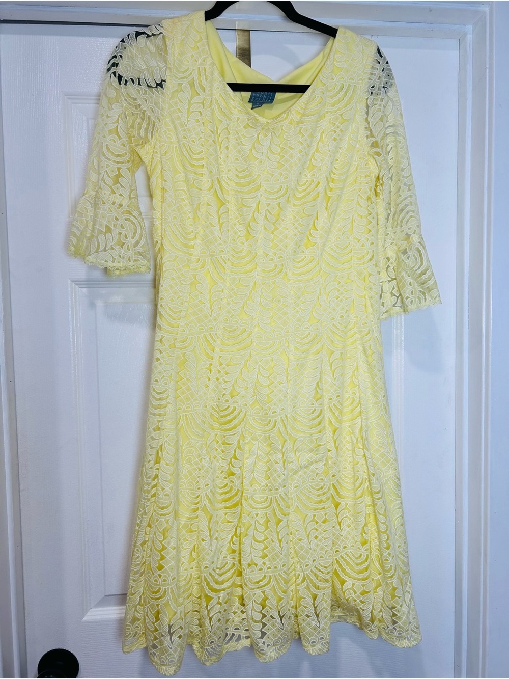 Rabbit Rabbit Rabbit Yellow Lace Midi Dress with Bell Sleeves